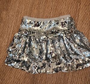 ANIYE BY Silver Sequin Mini Skirt Size L NWT